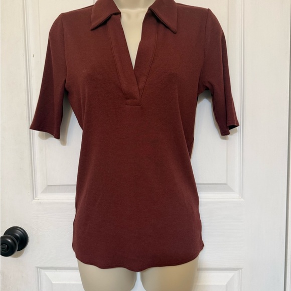 Banana Republic Ribbed Tunic Top Maroon V-Neck ¾ Sleeve Knit Blouse Small - Picture 3 of 5